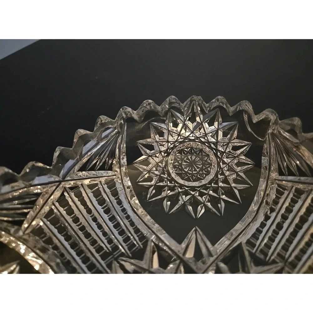 Antique American Brilliant Cut Glass Hobstar File Heavy Candy Bowl‎ Dish Estate
